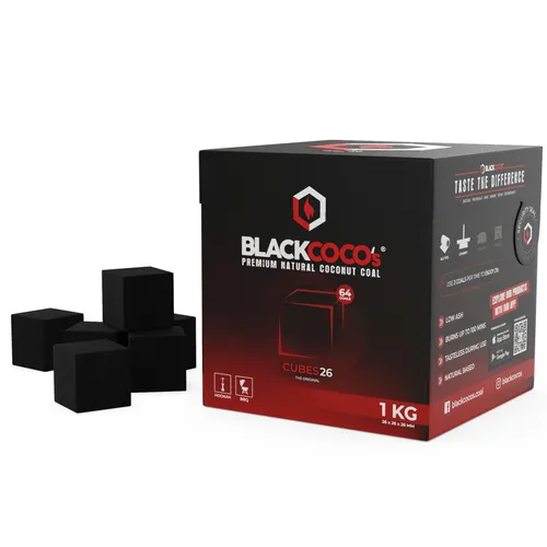 BLACKCOCO Naturkohle 1kg - 26 mm - Hochwertige Naturkohle für Grill und Kamin, sorgt für gleichmäßige Hitze und langanhaltenden Genuss beim Grillen.