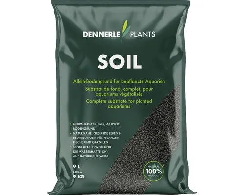 DENNERLE PLANTS Soil 2 - 3 mm, ca. 9 kg - Schwarz - Bodengrund für Aquarien, ideal für Pflanzenwachstum und sorgt für eine natürliche Optik im Aquarium.