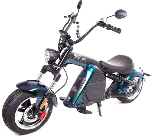 E-Motorroller SXT Grizzy, blau - 45 km/h, 70 km Reichweite - Motorroller mit Straßenzulassung und integrierter Alarmanlage. Ideal für Cruising-Touren mit bulligem Design und LED-Leuchten für beste Sicht. Perfekt für Fahrten bis zu 70 km!