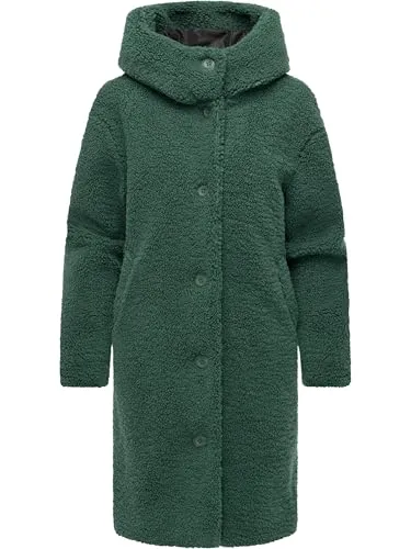 Ragwear Damen Teddymantel Joonie YOUMODO Pine Green Gr. L - Urbaner Teddymantel aus kuscheligem Kunstfell – ideal für entspannte Looks an kalten Tagen. Mit Kapuze und praktischen Taschen bietet er sowohl Stil als auch Funktionalität.