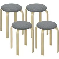 HOMCOM Stapelhocker mit Rückenlehnenloser Sitzfläche - 4er Set, Grau - Stapelbare Sitzhocker mit gepolsterter Sitzfläche, ideal für kleine Räume. Bequemer Schaumstoff und stabile Birken-Sperrholzbeine sorgen für Komfort und Langlebigkeit.