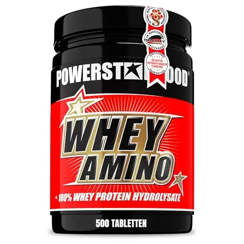 Powerstar Food Whey Amino 500 Tabletten - Sportnahrung mit 18 Aminosäuren, ideal für unterwegs. Die leicht schluckbaren Tabletten enthalten ein komplettes Aminosäurenspektrum, inklusive BCAA und L-Glutamin.