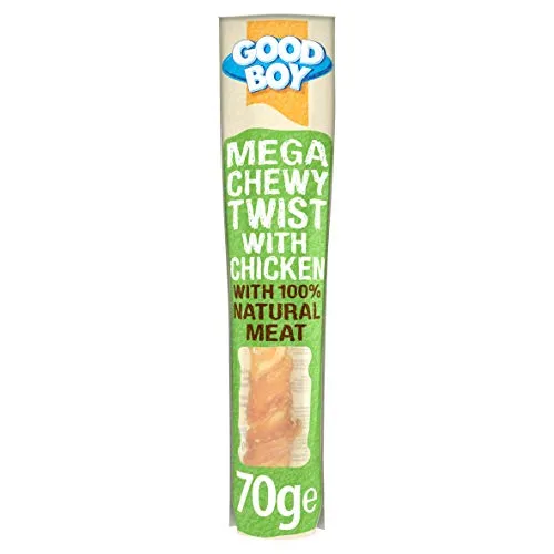 Good Boy Mega Chewy Twist mit Huhn – 70 g Hundeleckerlis - 100% natürliches Hühnerbrustfleisch, ideal für die Zahnhygiene. Gluten- und getreidefrei, perfekt für mittelgroße und große Hunde, die gerne kauen.