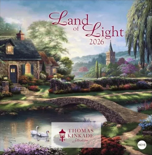 Thomas Kinkade: Land of Light Broschurkalender 2026: Kunstvoller Wandkalender mit idyllischen Gemälden. Einzigartiger Kunstkalender mit Bildern von ... . 29,5 x 30 cm, ausgeklappt 29,5 x 60 cm