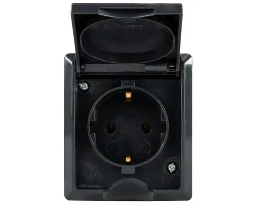 REV-Ritter AquaForm Steckdose, IP44, 1-fach, anthrazit - Wasserfeste Steckdose für den Feuchtraum mit IP44-Schutz. Ideal für Garage oder Keller, einfach zu installieren dank flexibler Tülle. Maße: 77 x 68 x 55 mm.