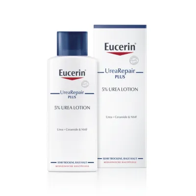Eucerin UreaRepair Plus 5% Urea Feuchtigkeitslotion - Ganzkörperpflege für sehr trockene Haut, spendet 48 Stunden lang Feuchtigkeit und lindert sofort Juckreiz und Rauheit mit einem 3-fachen Feuchtigkeits-Komplex.