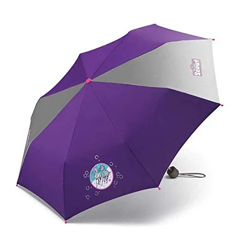 Scout Kinder Regenschirm Wild Horse - Taschenschirm für Kinder mit reflektierenden Flächen für optimale Sicherheit im Dunkeln, leicht und ideal für kleine Pferdefreunde.