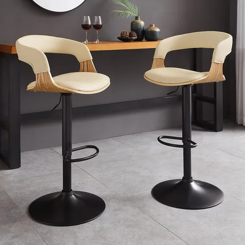 riess-ambiente Barhocker MANHATTAN creme beige/natur/schwarz - höhenverstellbar & drehbar - Eleganter Barhocker MANHATTAN in creme-beigem Kunstleder mit 360° Drehfunktion und stufenloser Höhenverstellung. Perfekt für Kücheninseln und Bartresen, bietet er Komfort und Stil in einem modernen Design.