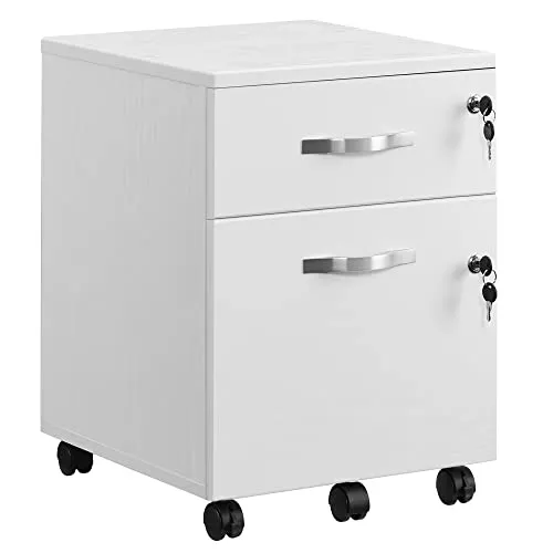 VASAGLE Rollcontainer, abschließbar mit 2 Schubladen - Büro-Aktenschränke mit Rollen, ideal für sichere Aufbewahrung dank abschließbarer Schubladen und flexibel einsetzbar durch 360° drehbare Räder.