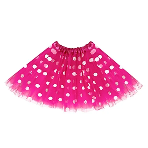 Oblique Unique® Tutu Tütü Reifrock Unterrock Petticoat Damen Frauen Rock Pink Weiß gepunktet als Kostüm Accessoire für Fasching Karneval Motto Party