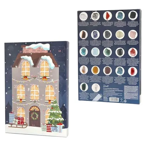 HAC24 Adventskalender Edelstein Advents Kalender (24-tlg) - Adventskalender mit 22 funkelnden Edelsteinen, einem stilvollen Schlüsselanhänger und einem Armband - für eine glitzernde Vorfreude auf Weihnachten!
