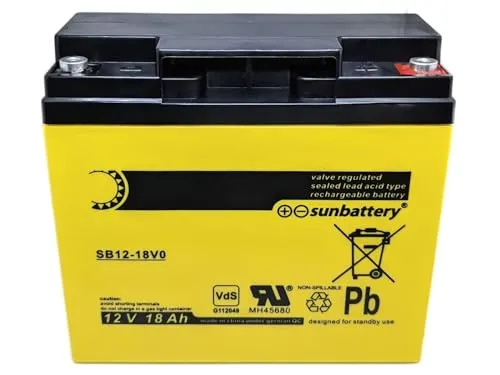 sunbattery SB12-18V0 12V 18Ah AGM Blei Batterie - Wartungsfreie und auslaufsichere AGM Blei Batterie mit 18 Ah Kapazität, ideal für zuverlässige Energieversorgung in verschiedenen Anwendungen.