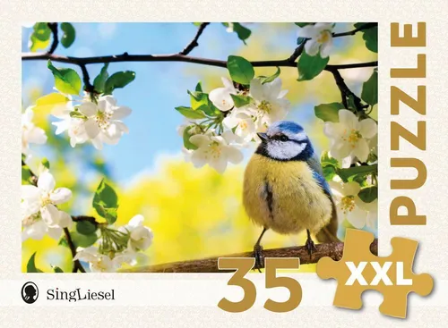 Das SingLiesel-Puzzle für Menschen mit Demenz: Blaumeise im Frühling - Ratgeber Gesundheit - 35-teiliges XXL-Puzzle mit farbenfrohen Motiven, ideal für Menschen mit Demenz, fördert Gedächtnis und Kommunikation.