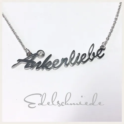 ANKERLIEBE Halskette aus 925/- Sterling Silber mit Schriftzug - Elegante Halskette aus rhodiniertem Sterlingsilber, 46-49 cm lang. Perfekt für jeden Anlass und als persönliches Geschenk ideal geeignet.