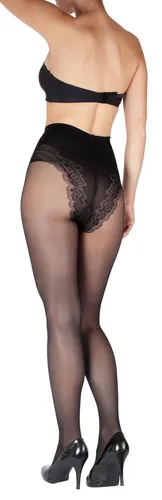 GIULIA 40 DEN Damen Strumpfhose mit Naht Spitzen Bikini Slip Shape Bauch weg