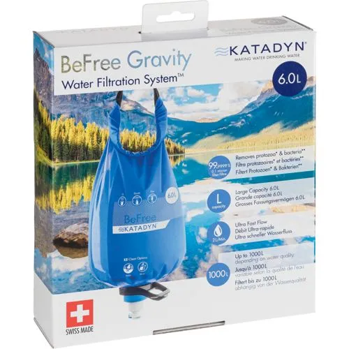 KATADYN 8020859 BeFree Gravity Wasserfilter, 6 Liter - Campingzubehör mit EZ-Clean MembraneTM für sauberes Wasser, bis zu 2 l/min Leistung und einfache Reinigung durch Schütteln.