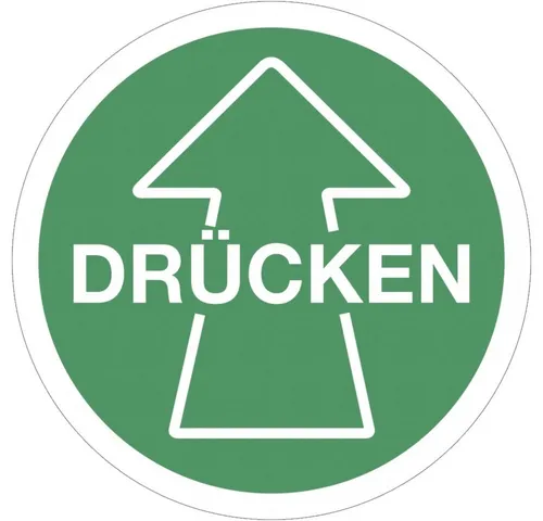König Werbeanlagen Hinweisschild Aufkleber Piktogramm Drücken mit Pfeil, Folie, Ø 100 mm