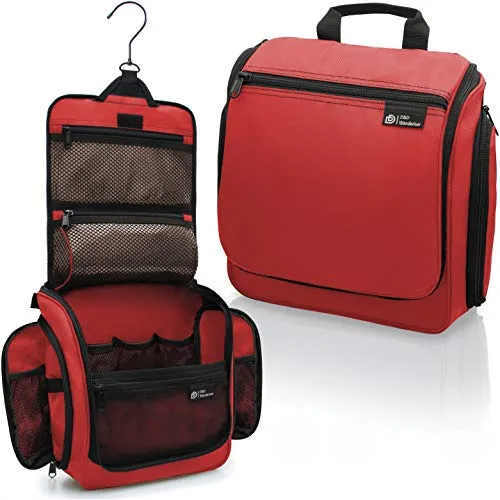 D&D - Kulturbeutel zum Aufhängen – Designer-Reise-Organizer für Make-up und Toilettenartikel für Damen und Herren – Hängekoffer für Kosmetik und Toilettenzubehör mit drehbarem Metallhaken Rot