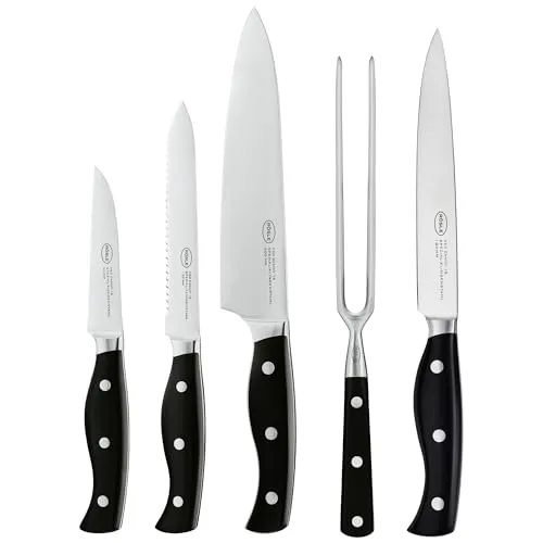 RÖSLE Besteck-Set Messer-Set PURA 5tlg mit Tranchiergabel - Hochwertiges Besteckset aus Klingenspezialstahl, inklusive Tranchiergabel für präzises Portionieren. Ideal für vielseitigen Küchengebrauch und modernes Design.