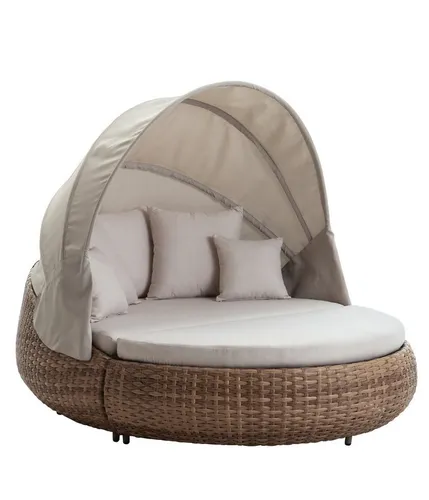 Dehner Gartenlounge-Set Sunlounger Daybed Tulum - Gartenmöbel mit Sonnendach, gemütliche Geflecht-Sonnensinsel für entspannte Stunden im Freien, wasserabweisende Polster und hohe Belastbarkeit bis 320 kg.