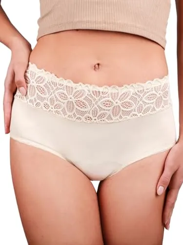 Taynie Deluxe Periodenunterwäsche aus Bio-Baumwolle - Periodenwäsche - Menstruationsunterwäsche - ersetzt 2-3 Tampons, Periodenslip Tragedauer bis 12 Std., waschbar bis 60°C (40, Beige)