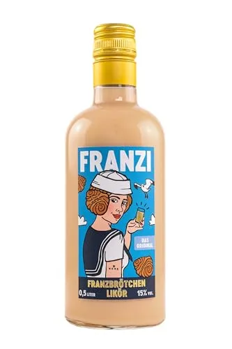 Franzi Franzbrötchen Likör 500 ml - Samtig weicher Sahnelikör mit Zimtgeschmack - Likör mit dem einzigartigen Geschmack von Franzbrötchen, perfekt für krümelfreien Genuss. Der erste Franzbrötchenlikör der Welt, ideal für besondere Anlässe.