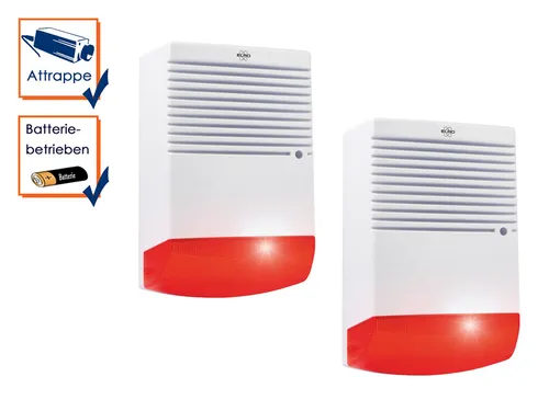 Stk Dummy Sirene mit blinkender LED - 2er Set - Sicherheitstechnik-Attrappen mit täuschend echter Optik und blinkender LED, ideal zur Einbrecherabschreckung ohne hohe Kosten einer echten Alarmanlage.