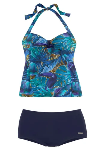 LASCANA Tankini mit Hotpants, blau-bedruckt - Neckholder-Bikini mit integrierten Softcups, perfekter Sitz und trendigem Design – ideal für einen stylishen Strandtag!