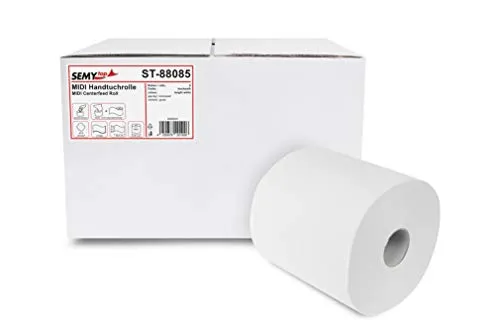 Semy Top Handtuchrolle Midi, 2-lagig, hochweiß, 6 Stück - Haushaltsrollen, Folien & Papier – Hochwertige 2-lagige Handtuchrollen aus Zellstoffpapier, ideal für hohe Ansprüche in Küche und Bad.