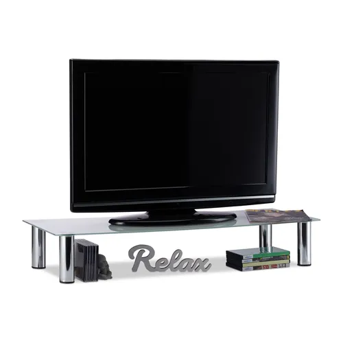 TV-Tisch Glas - Rechteckiger Fernsehtisch mit Monitorerhöhung - Moderne TV-Halterung aus Glas, ideal für eine elegante Wohnraumgestaltung. Mit einer Breite von 100 cm und einer Höhe von 17 cm bietet er ausreichend Platz für Ihre Geräte.