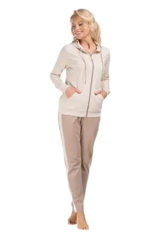 Consult-Tex Damen Hausanzug Homewear Suit DW100 - Beige/Braun (Spar-Set) - Bequemer Damenhausanzug in Beige/Braun, Größe 52/54, mit praktischen Eingrifftaschen und Kapuze. Ideal für entspannte Tage zu Hause.