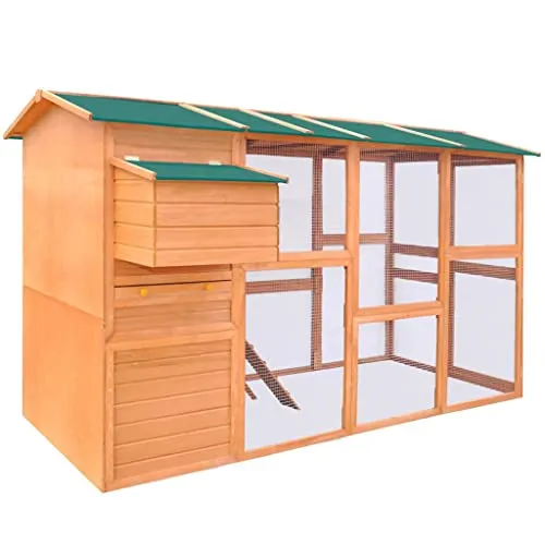 vidaXL Hühnerstall Hasenstall Kleintierstall 295 x 163 x 170 cm - Geräumiger Holz-Hühnerstall mit Freilaufgehege, geschützten Rastplätzen und einem leicht zugänglichen Legenest für komfortable und sichere Unterbringung Ihrer Hühner.