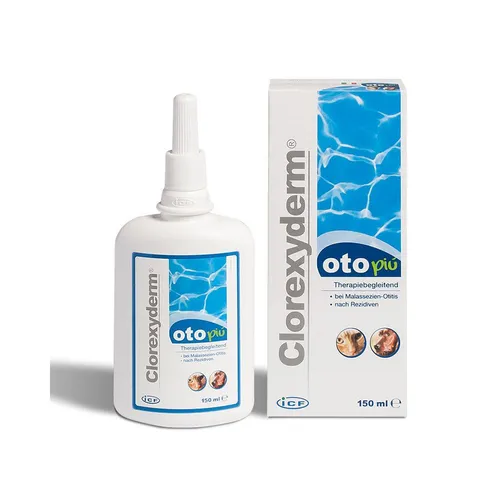 Clorexyderm Oto Più 150 ml - ICF Clorexyderm Oto Più für Hunde & Katzen - effektiver, saurer Ohrreiniger mit juckreizlindernden und entzündungshemmenden Eigenschaften zur Unterstützung der Ohrgesundheit.