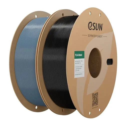 eSUN PLA Filament 1.75mm, PLA Basic 3D Drucker Filament Maßgenauigkeit +/- 0.03mm, 1KG pro Spule, 2 Spulen 3D Druck 3D Filament, Grau+Schwarz