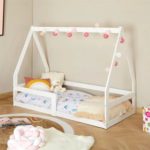IDIMEX Kinderbett TAMI - Hausbett aus Kiefer-Massivholz 70x140 cm - Hochwertiges Kinderbett aus weiß lackiertem Kiefer-Massivholz, ideal für kreative Schlafräume. Mit Roll-Lattenrost für optimalen Komfort.