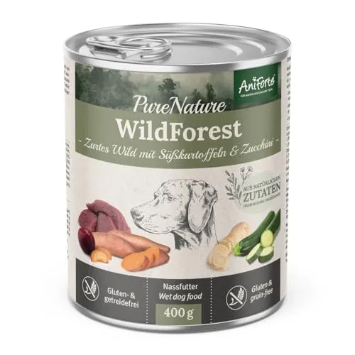 AniForte Hundefutter Nass WildForest 6 x 400g – Nassfutter für Hunde, Frisches Wildfleisch mit Gemüse & Früchten, Natürliches Hundenassfutter getreidefrei & glutenfrei
