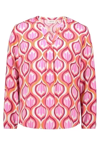 Cartoon Damen Blusenshirt mit Muster in Orange/Rosé, Größe 38 - Damenblusen für jede Gelegenheit, weich fallendes Material mit einem modischen V-Ausschnitt und auffälligem Druckdesign.