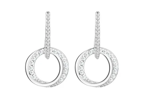 LÖB Damen Ohrstecker 925 Silber mit Zirkonia Kristall Strass Stein Ohrringe Hängend Stab Kreis Ring Offen Klein Rund Anhänger Modern Geometrisch