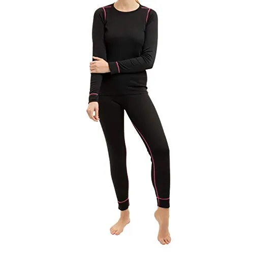 CFLEX Damen Ski- & Thermowäsche Set - warme Unterwäsche Langarm POLARDRY - Schwarz-Pink M, Etikette Gr: 40/42