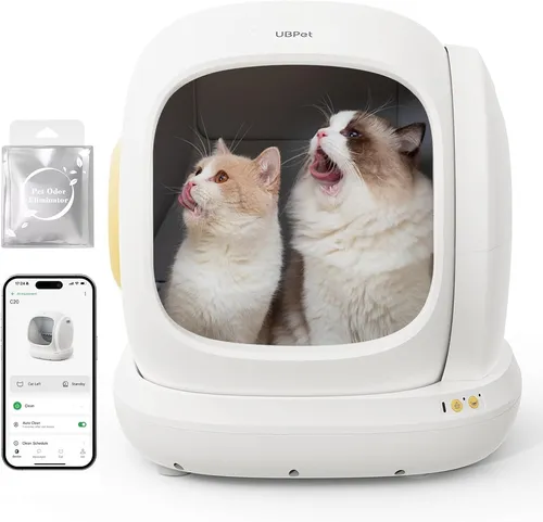 UBPET Selbstreinigende Katzentoilette - Automatische Katzentoilette mit patentiertem Abfalldesign und App-Steuerung für mühelose Reinigung und Geruchsbeseitigung.