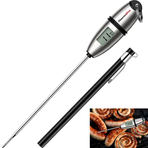 ThermoPro TP17 Digitales Grill-Thermometer - Bratenthermometer mit zwei Edelstahlsonden, ideal für präzise Temperaturmessung bis 300°C und blau beleuchtetem Display für einfaches Ablesen bei Nacht.