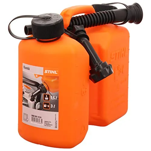 Kombikanister Standard Stihl 3 + 1,5 Liter - Schmier- & Kraftstoffkanister in leuchtendem Orange, ideal für Motorsägen, mit praktischer Füllmenge von 3 + 1,5 Litern.