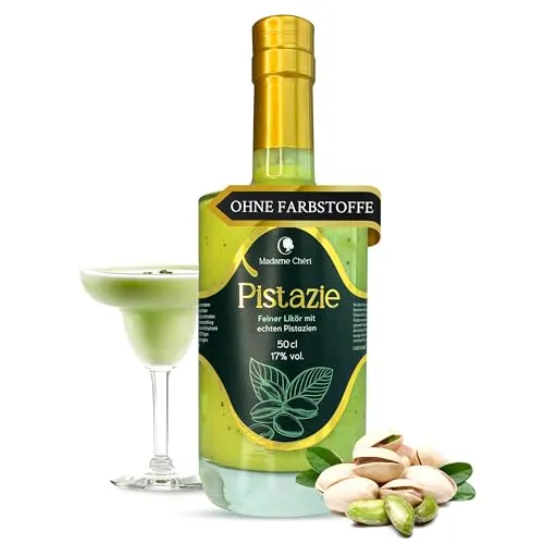 Madame Chéri Pistazienlikör 500 ml – Hochwertiger Pistazien Likör mit echten Pistazienstückchen – Feiner Pistacchio Likör aus Italien, 17 % vol. – Zum Verfeinern von Desserts, Kaffee & als Geschenk