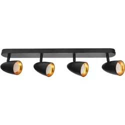 OVO 4 Black Gold Vierfach-Spot - Elegante Quad-Spot-Deckenleuchte in Schwarz mit goldenen Ringen, ideal für stimmungsvolle Beleuchtung in Ihrem Wohnraum. Verstellbar und für GU10 Leuchtmittel geeignet.