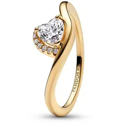 PANDORA Timeless Welliges Herz Ring aus Sterling Silber mit 14k vergoldeter Metalllegierung und Zirkonia, Größe: 58, 163660C01-58