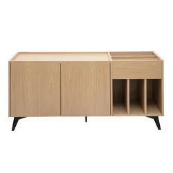 SEDA Buffet zur Aufbewahrung von Vinyls in Eichenholz mit Metallfüßen - Modernes Buffet (L140 cm) für Vinyls und mehr. Zeitloses Design mit hellem Eichenholzfinish und stabilen schwarzen Metallfüßen, ideal für stilvolle Organisation und Dekoration.