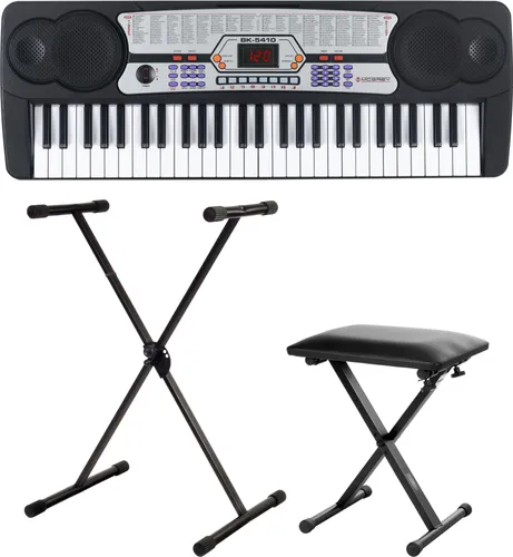 McGrey Home-Keyboard BK-5410 - Einsteiger-Keyboard für Kinder mit Mikrofon - Ideal für kleine Musikanten! Das BK-5410 bietet 54 Tasten, 100 Sounds und eine intelligente Guide-Funktion zum einfachen Lernen. Inkl. Mikrofon, Ständer & Bank für unvergessliche Musikmomente.