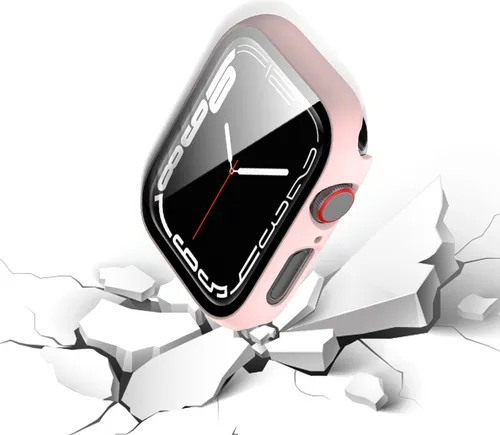 Für Apple Watch 9 8 7 45mm 2 in 1 Schock TPU Silikon Hülle + Hart Glas