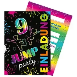 LIMONIA Einladungskarten Jump Party zum 9. Kindergeburtstag Jungs Mädchen Einladungen Trampolin, Einladungskarten zum 9. Geburtstag Trampolinpark Jump Party