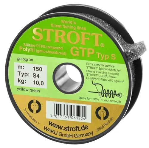 WAKU STROFT GTP S Typ 4 Gelbgrün 150m Geflochtene Angelschnur - Angelschnur mit 10 kg Tragkraft und 0,22 mm Durchmesser, ideal für präzises Angeln und hohe Belastungen.